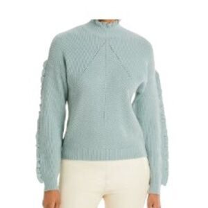 T Tahari Long Sleeve Mock Neck Pullover Sweater Ruffles Fresco Sage XS N…